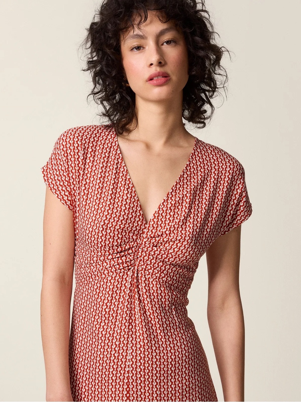 Rouje Christelle Dress – Red & Cream Print – Tagged Size 42, Fits Smaller
